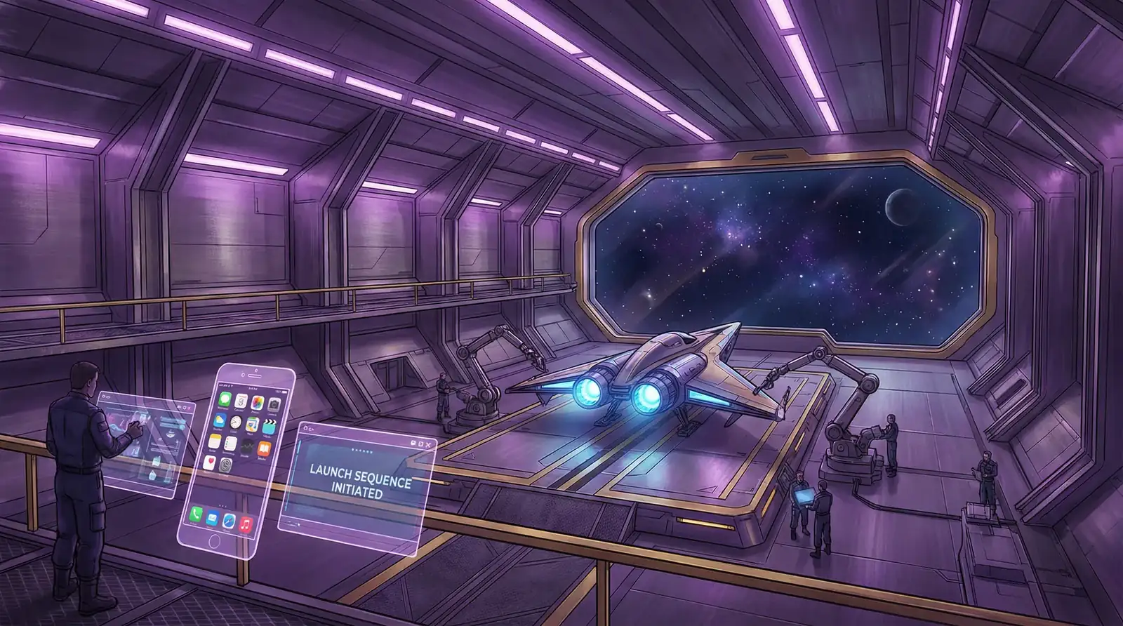 寸止 APP下载 - 太空站机库中待命的星舰