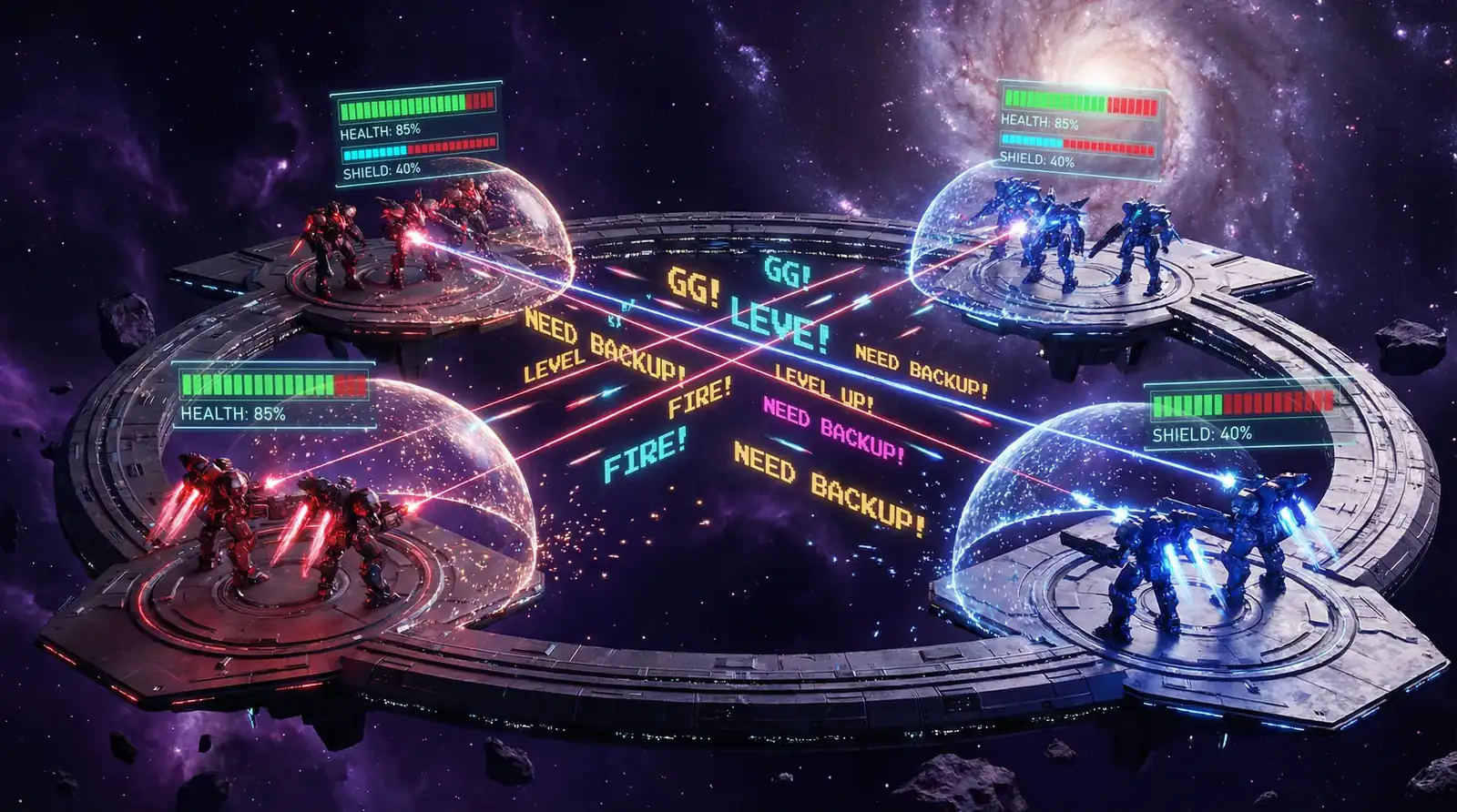 弹幕战场 - 红蓝双方机甲对决的太空竞技场